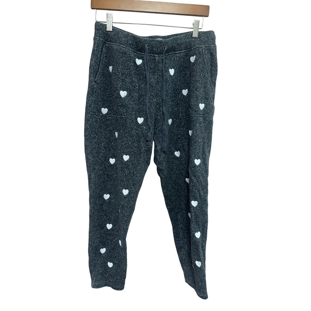 Lou & Grey for Loft Womens M Heart Embroidered Charcoal Gray Sweatpants Joggers